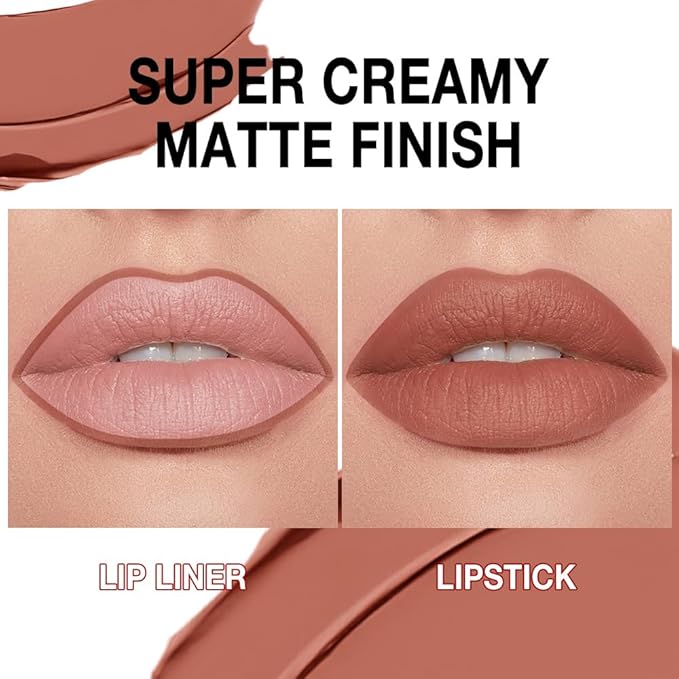 Kaely Light Brown Gradient Matte Lipstick Lip Liner Pencil for Women, 2in1 Flawless Contour Gradual Ombre Effect Lip Pencil Makeup Waterproof, labiales mate 24 horas originales, 13