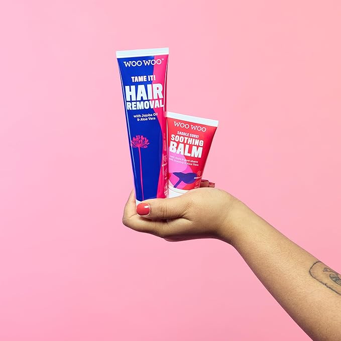 Tame It! Hair Removal Cream 100ml, Jojoba Aloe Vera - Saddle Sore! Soothing Moisturising Balm 50ml, Chamomile Rosehip Oil