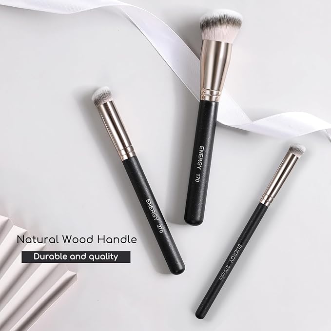 ENERGY Under Eye Concealer Brush Mini Flat Angled Kabuki for Concealing Blending Setting Buffing with Powder Liquid Cream Cosmetics Vegan Makeup Brush