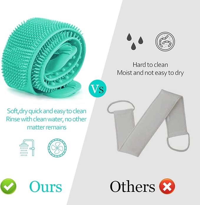Inmorven Exfoliating Back Scrubber for Shower with Handles, 30 Inch Double-Sided Back Exfoliator Body Scrub Towel, Exfoliating Washcloth Bath Tool for use in Shower, Clean Skin for Men & Women (Green)