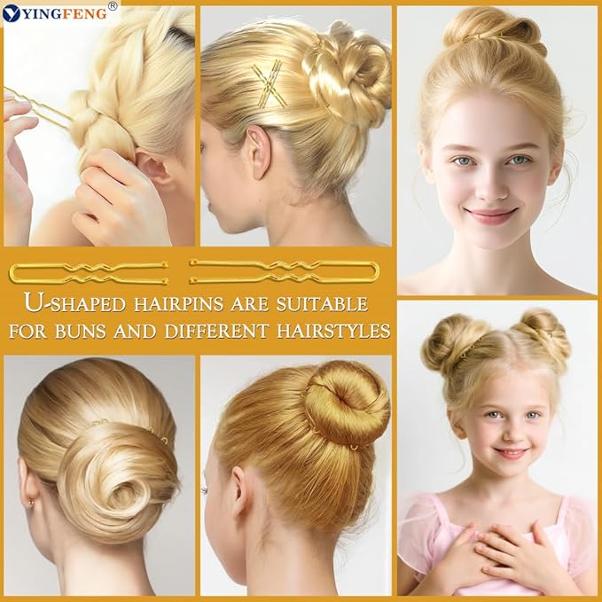 YINGFENG 510PCS Blonde Bobby Pins Hair Pins Kit with Hair Net, Includes 100 Bobby Pins for Women, 100 U Shaped Buns Hair Clips, 300 Hair Bands and 10 Blonde Hair Nets, Dance Competition Must Haves