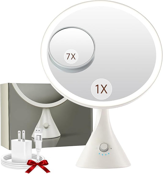 Lighted Makeup Mirror with Magnification Electric Plug in, 7X Magnifying Lighted Vanity Makeup Mirror with Led Lights