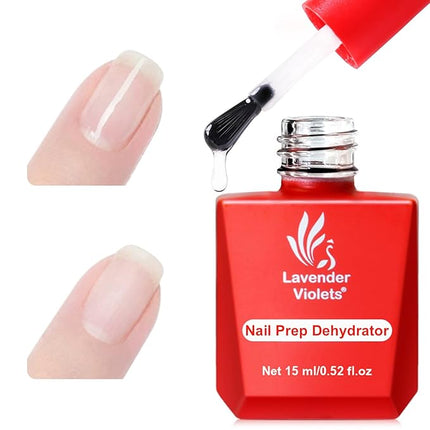 Lavender Violets 15ml Acid Free Professional Nail Dehydrator Prep for UV Gel Polish Acrylic Nails Fast Dry Natural Nail Manicure Bonder 0.52oz A107