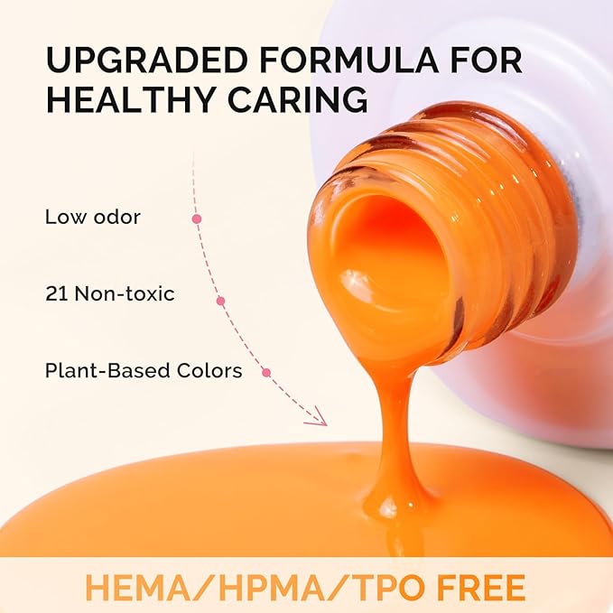 MelodySusie Fleurwee Plant Based Gel Nail Polish, Hema Free Bright Orange Nail Polish, Soak Off UV LED Gel Polish Gift for Women 21 Non Toxic Long Lasting Nail Art Manicure Salon DIY at Home P36