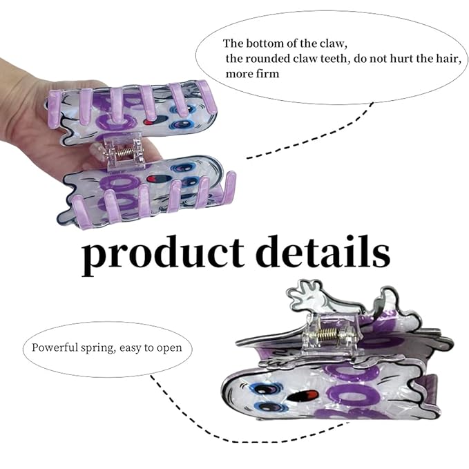 1Pcs Halloween Hair Claw Clips for Women, VGNRAR White Cute Ghost Hair Clips for Thick and Thin Hair, Medium Acrylic Strong Hold Non-Slip Claw Clips Goth Hair Accessories for Halloween Party Gift