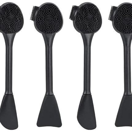4 Pack Silicone Facial Cleansing Brush 4 in 1, Silicone Face Exfoliating Wash Scrub Brush Dual Face Double-Ended for Face Skincare and Massage (Black)