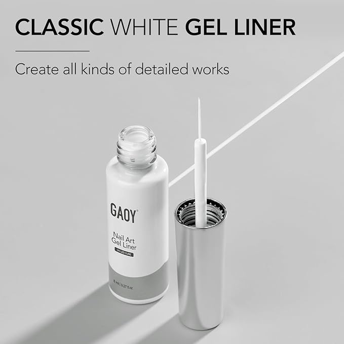 GAOY White Swirl Gel Nail Polish Art Liner, 8ml Classic Color Nail Paint Design with Thin Brush, UV Light Cure for DIY French Manicure at Home