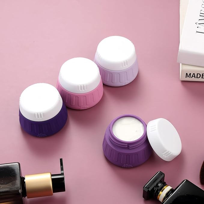 Gemice 2 oz Travel Containers for Toiletries, 4-Pack TSA Approved Travel Size Toiletries Containers for On-the-Go, Small Leak-Proof Travel Essentials Silicone Jar for Shampoo, Lotions, Cleanser