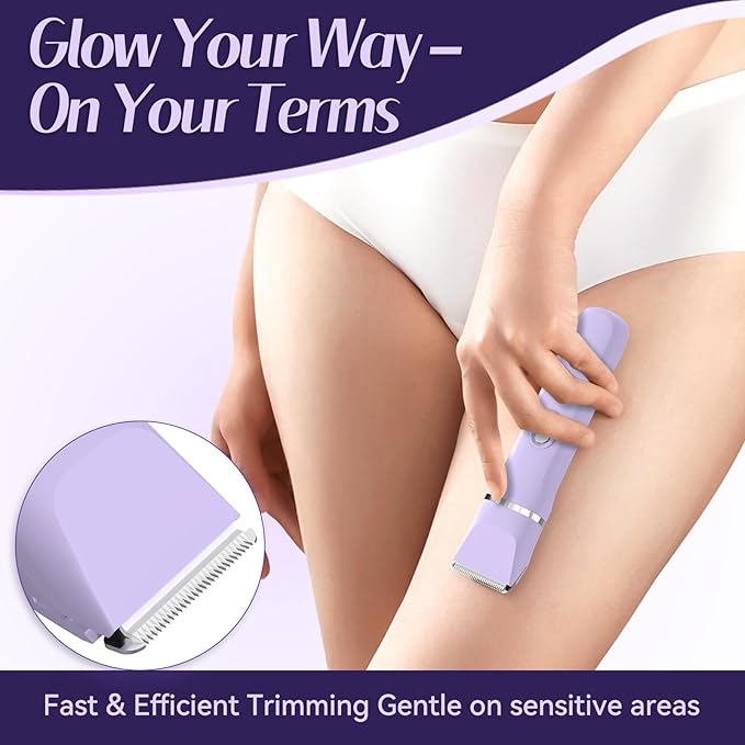 5-in-1 Bikini Trimmer for Women, IPX7 Waterproof Electric Razors Shaver, Cordless Body Hair Trimmer, Facial & Pubic Hair Removal, Ceramic Blade (Light Purple)