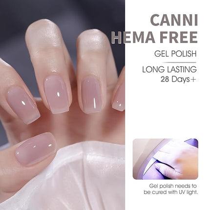 CANNI Jelly Gel Nail Polish Set – 6 Colors (Milky White, Nude, Grey), 9ML Sheer Translucent Neutral Gel Polish, Soak Off UV LED, High Gloss Salon Manicure for Women