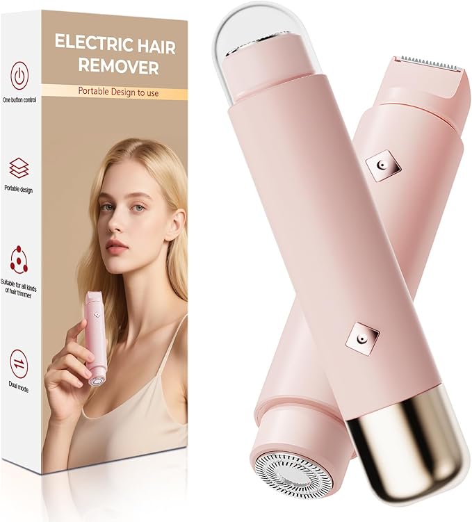 Electric Bikini Trimmer for Women - Dermave Bikini Shaver, Dual Head Shaver Women, 2-in-1 (Pink)