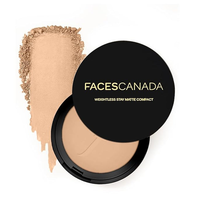 FACES CANADA Weightless Matte Finish Compact Powder - Beige 03 | 9 g | Non Oily Matte Look | Evens Out Complexion | Hides Imperfections | Blends Effortlessly | Pressed Powder For All Skin Types
