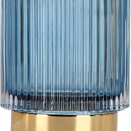 DASITON Makeup Brush holder Organizer,Crystal Cosmetic Makeup Brush Glass Brushes Storage Holder, Vintage Make Up Brush Cup Pen Pencil Holder striped vase(Blue S)