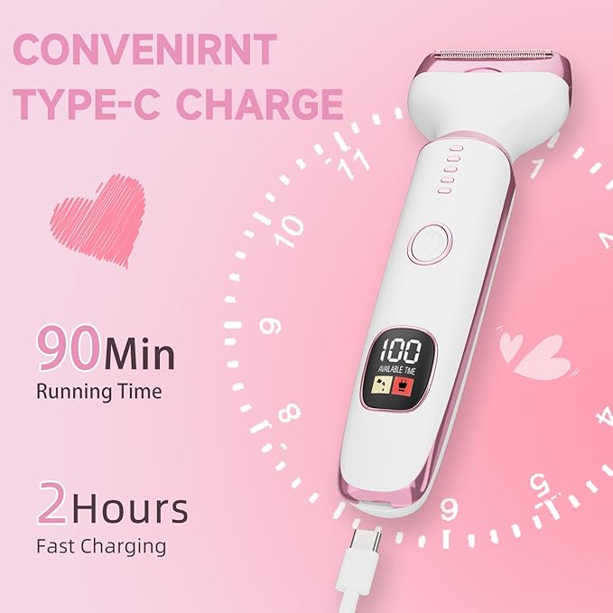 Electric Razors for Women, Bikini Trimmer 4 in 1 Lady Shaver, Wet/Dry Cordless Hair Remover for Nose Hair Face Eyebrow Arms Legs Armpit Underarm Pubic Area Electric Grooming Set LED Display