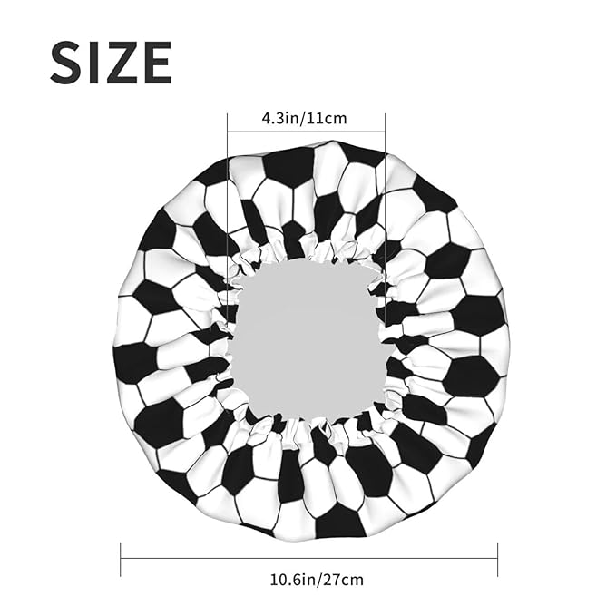 Sport Football Pattern Shower Cap For Women Reusable Waterproof Double Layers Bath Cap Hair Protection Elastic Ladies Spa Salon Shower Hat