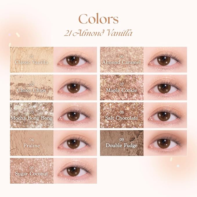 dasique Shadow Palette #21 Almond Vanilla l Vegan, Cruelty-Free l 9 Blendable Shades in Smooth Matte and Shimmer Finishes with Gorgeous Pearls