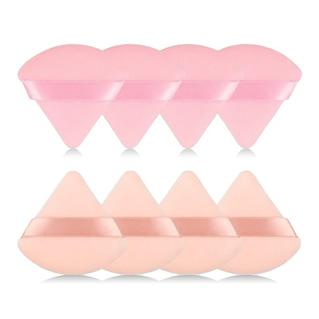 8Pcs of Triangular Powder Puff Makeup Sponges, Made of Super-soft Velvet, Designed for Contouring, Eye, and Corner, Beauty Blender Foundation Mixing Container.