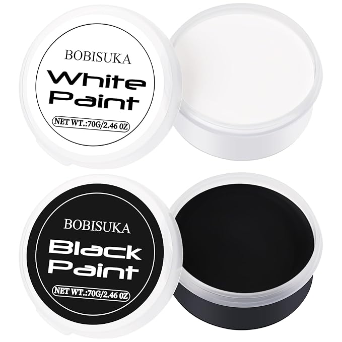 BOBISUKA Halloween Black and White Face Body Paint Oil Based Face Painting Kit for Adult Non Toxic Large Capacity Facepaint for Cosplay Clown Skeleton Vampire Special Effects Makeup