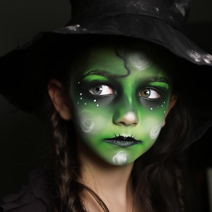 Green Face Paint with Fake Nose Witch Makeup Kit Halloween Character Set for Kids Adults, Safe Non-Toxic Cream Face Painting Kit for Stage, Costume Party, Dress Up Cosplay & Special FX Make-Up