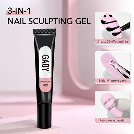 GAOY Black 3D Nail Gel, 15g Sculpting Gel for 3D Nail Art Designs Carving, Molding, Painting, No Wipe Gel for Gems & Charms Decoration, Salon DIY Use