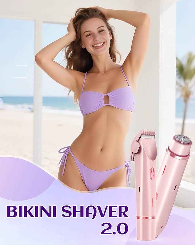 Dermawave Bikini Shaver Trimmer 2.0 for Women Pubic Hair, 2 in 1 Dual Head Painless Electric Razor for Bikini Line Area, Waterproof