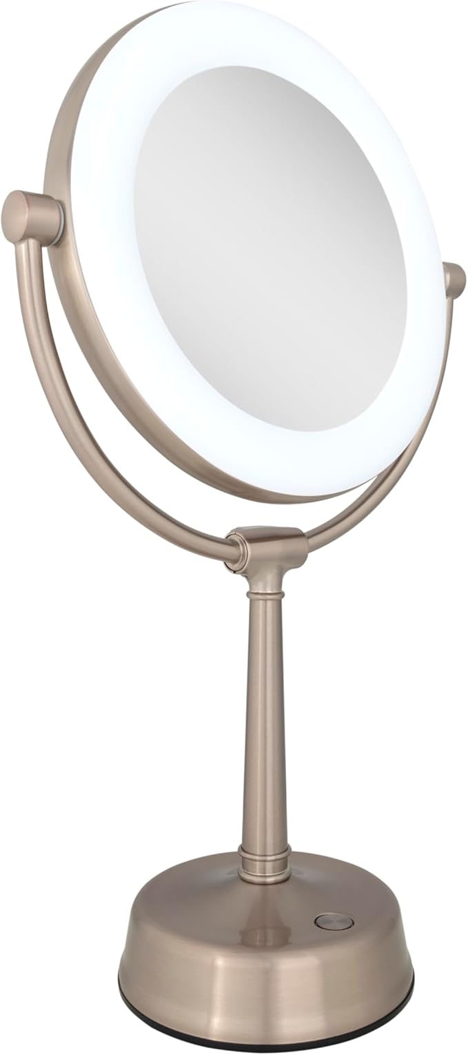 Zadro 12" Lexington LED Lighted Makeup Mirror with Magnification & Infinity Dimmer Touch Pad (Large | 12" x 20.75" | 10X/1X, Rose Gold)