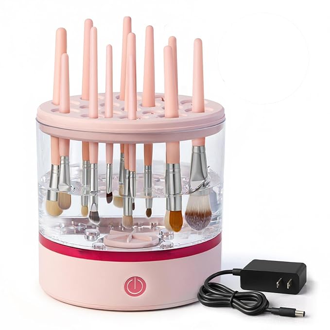 360° Electric Makeup Brush Cleaner – Makeup Brush Cleaner Machine Holds 17 Brushes, Dual Spin, Portable Compact Design for Travel & Home Use, Perfect for Makeup Lovers & Professionals