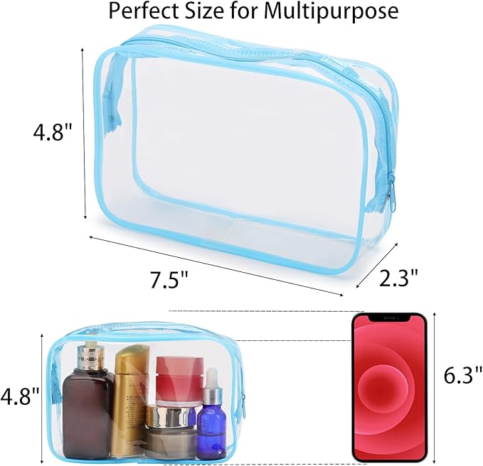 Tbestmax 20 Pack Clear Cosmetic Bags Makeup Bags Portable Waterproof Travel Toiletry Bags Organizer Blue, 7.5"x 4.8"x 2.3"