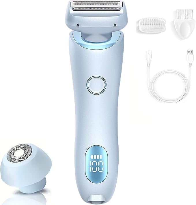 Petalsmooth Shave Pro, Dusk Glide Pro 3.0 Razor, Waterproof 2-in-1 Wet&Dry Painless Hair Removal with Removable Head for Leg Arm Underarm Bikini Area (Blue)