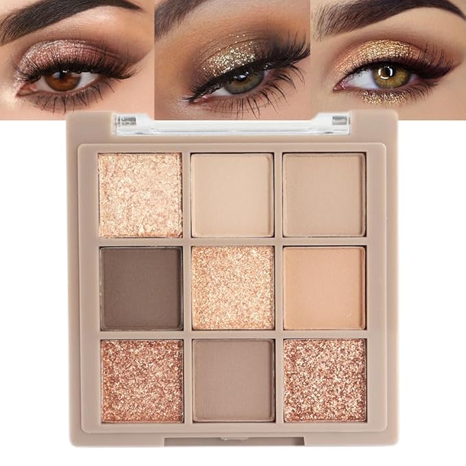 Eye Shadow Palette Makeup,9 Colors Gold Matte Shimmer Vegan Eyeshadow,Long Lasting Waterproof Naturing-Looking make up pallets for women,eyeshadow palette for brown blue eyes