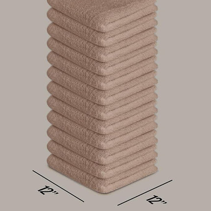 Softolle 100% Cotton Washcloths 24 Pack (12x12 Inches) Soft, Highly Absorbent Washcloth, Face Towels, Wash Cloths for Face, Ring Spun, Bulk Pack (Taupe)