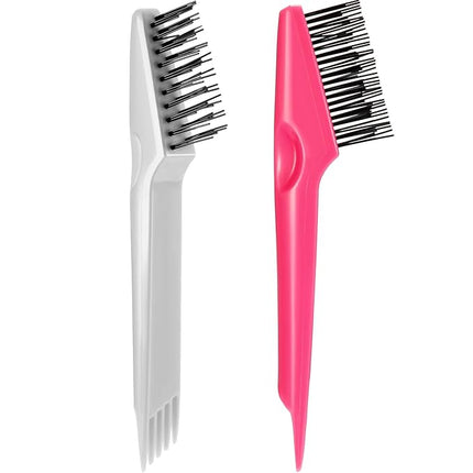 Yaomiao 2 Pcs Hair Brush Cleaner Tool 2-in-1, Pink and Gray Hairbrush Cleaner for Removing Hair Dust, Mini Comb for Removing Dirt, Home Salon Use