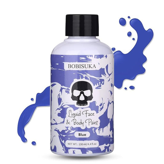 BOBISUKA Blue Face Body Paint Liquid Texture Washable Non Toxic Facepaint Fast Drying Foundation Makeup for Halloween Avatar Corpse Bride Smurf Cosplay SFX Costume Party Large Capacity(130ml)