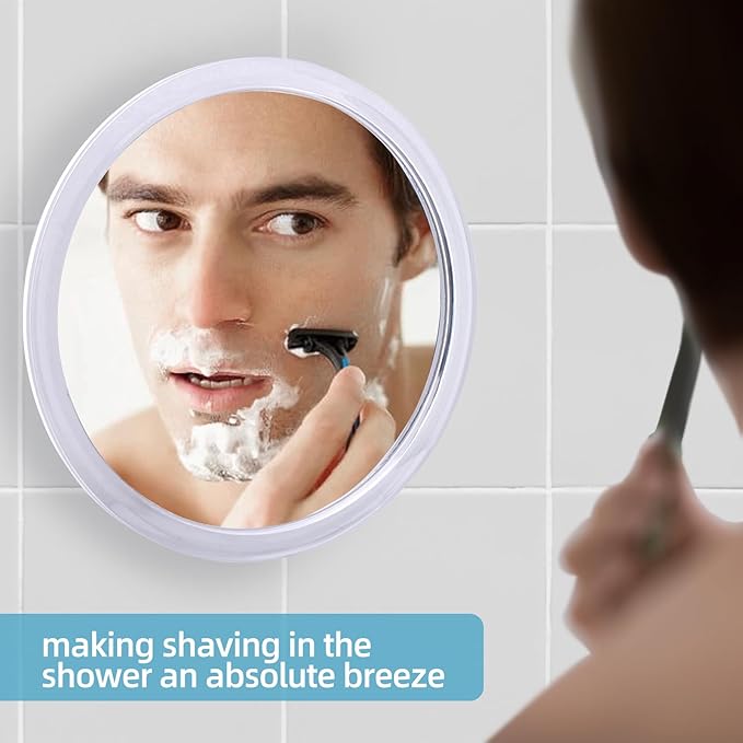 Fogless Shower Mirror for Shaving and Makeup with 3 Removable Powerful Suction Cups, Shatterproof Anti Fog Mirror for Shower and Bathroom, Glassless Safety Kids Mirror