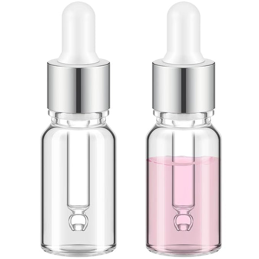 100 Pcs Mini Glass Oil Dropper Bottle Bulk, Clear Essential Small Empty Bottles Sample Containers Perfume Liquid Vials with Cap for Traveling (10 ml,Silver)