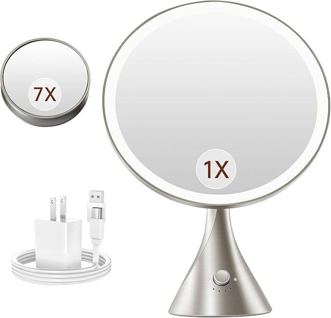Lighted Makeup Mirror with Magnification Electric Plug in, 7X Magnifying Lighted Vanity Makeup Mirror with Led Lights
