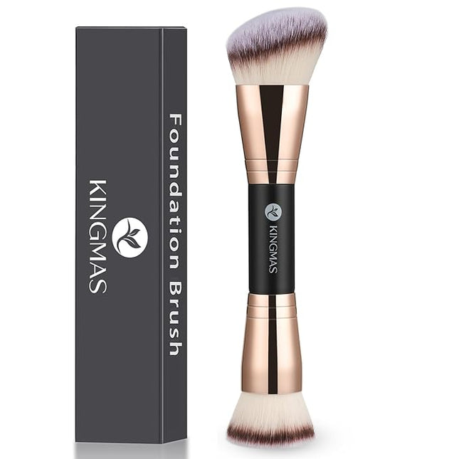 KINGMAS Foundation Brush, Premium Bronzer Makeup Brush, Double Ended Contour Brushes Flat & Angled Round Top for Blending Liquid Powder Concealer Cream Blush