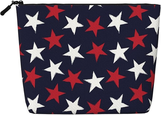MOLAIGIN Patriotic Independence Day Usa Flag Freedom Stars Cosmetic Bag For Women, Travel Makeup Bag, Toiletry Zipper Bag, Large Capacity Aesthetic Cases