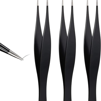 3 Pcs Tweezers for Ingrown Hair Remover Sharp Blackhead Remover Stainless Steel Tweezers Precision Eyebrow and Shards(Black)