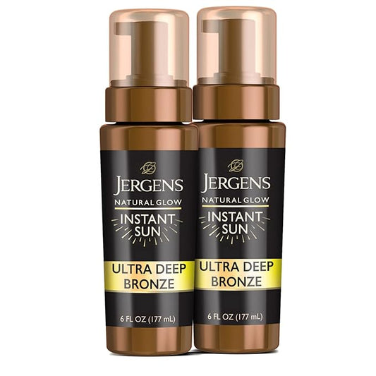 Jergens Natural Glow Instant Sun Body Mousse, Self Tanner for Ultra Deep Bronze Tan, Sunless Tanning Body Bronzer, Natural Looking Fake Tan, 6 Oz, Pack of 2