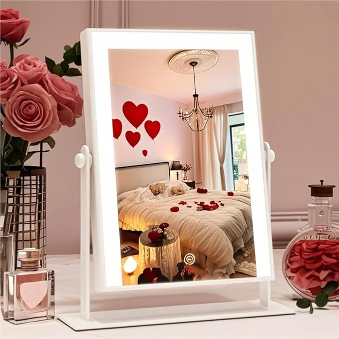 9"x11" Small Vanity Mirror with Lights, Lighted Makeup Mirror with Light, Portable Tabletop Cosmetic Make Up Mirror, Smart Touch Control, Dual Power Supply, 360°Rotation