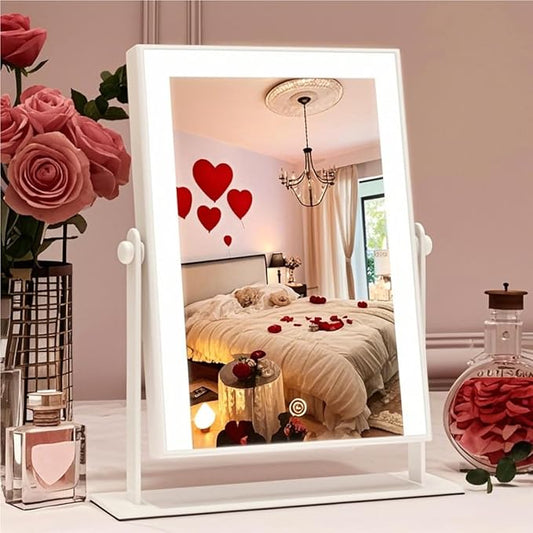 9"x11" Small Vanity Mirror with Lights, Lighted Makeup Mirror with Light, Portable Tabletop Cosmetic Make Up Mirror, Smart Touch Control, Dual Power Supply, 360°Rotation