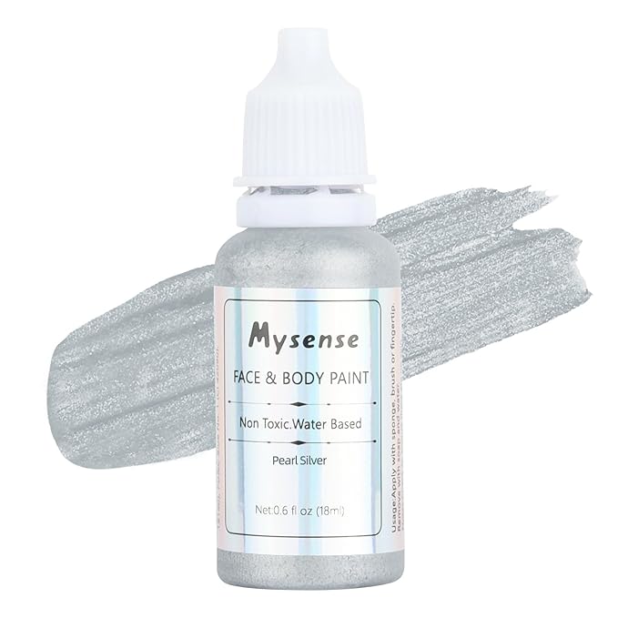 Mysense Pearl Silver Face Body Paint,Water Based Washable Face Paint,Non-toxic Cream Body Paint for Adults and Children,Metallic Face Painting for Halloween Costume SFX Cosplay Makeup,0.6oz