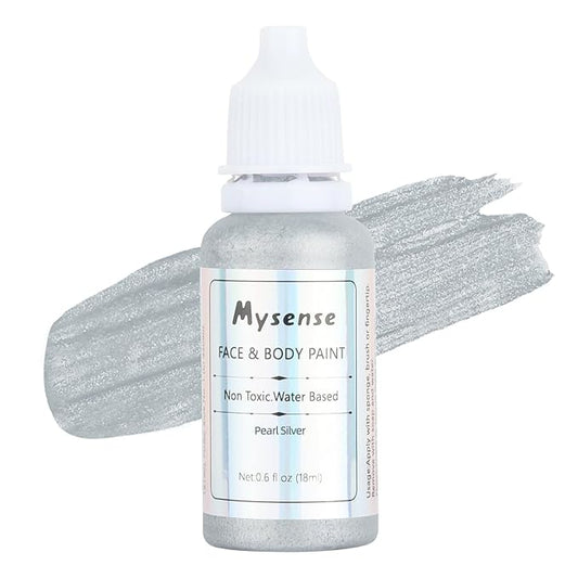 Mysense Pearl Silver Face Body Paint,Water Based Washable Face Paint,Non-toxic Cream Body Paint for Adults and Children,Metallic Face Painting for Halloween Costume SFX Cosplay Makeup,0.6oz