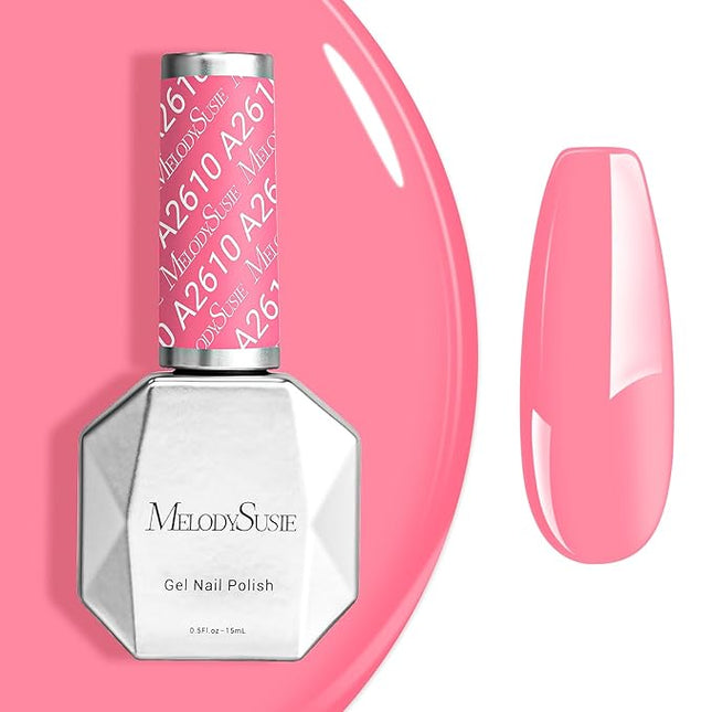 MelodySusie 0.5fl oz Strawberry Pink Gel Nail Polish, Nails Soak Off UV LED Pink Gel Polish Gift for Women Nail Art Manicure Salon DIY Nail Design Decoration at Home-A2610