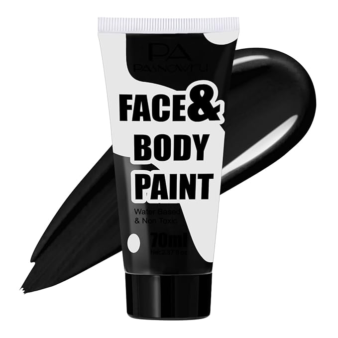 Black Face Paint 70ml - Professional Water-Based Full Coverage Body Paint for Skeleton, Clown & Vampire Looks, Non-Toxic Washable Face Body Paint for Adults Halloween SFX Cosplay Makeup