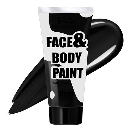 Black Face Paint 70ml - Professional Water-Based Full Coverage Body Paint for Skeleton, Clown & Vampire Looks, Non-Toxic Washable Face Body Paint for Adults Halloween SFX Cosplay Makeup