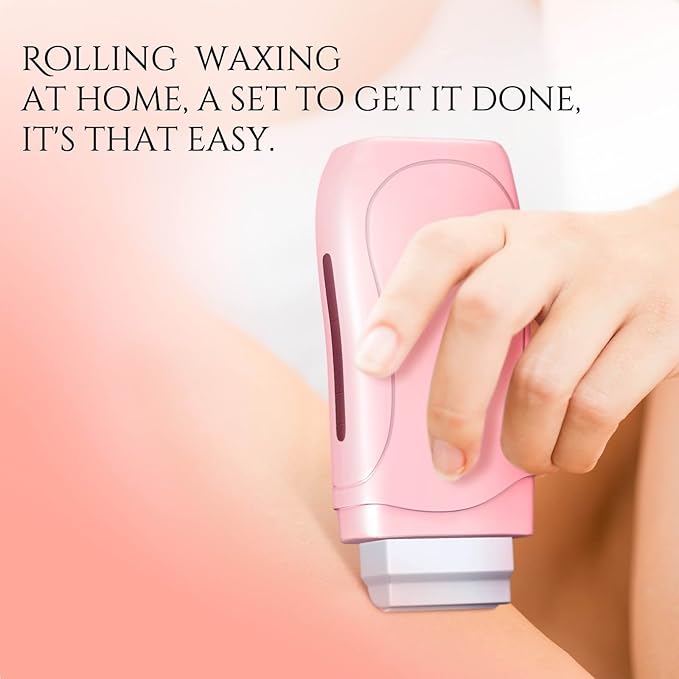 Roll-on Waxing Kit for Hair Removal - At-Home Wax Warmer, Easy Rolling Applicator for Women, Honey & Rose Fragrance
