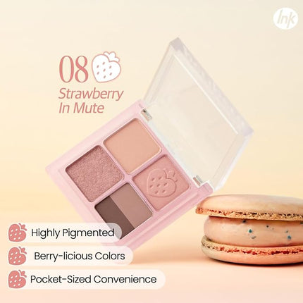 Peripera Ink Pocket Shadow Palette, Eyeshadow Quads, Creamy Formula, Blendable Matte & Shimmer Shades, Easy to Apply (008 STRAWBERRY IN MUTE, One Size)