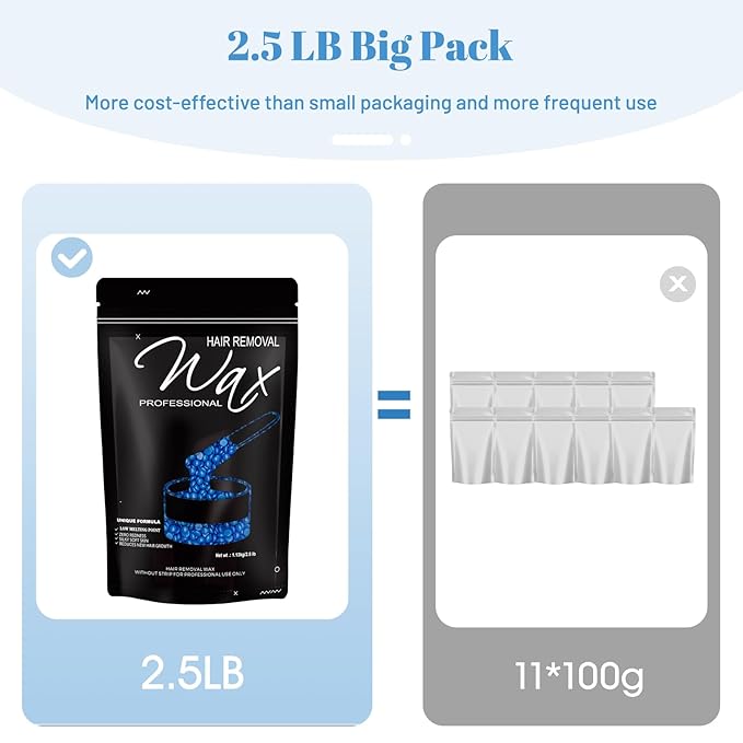 2.5lb Wax Beads, Hard Wax Beads with Upgraded Chamomile Formula -Wax Beads for Hair Removal Sensitive Skin Women, Includes Sticks & Gloves,Ideal for Bikini/Brazilian/Body/Face Waxing